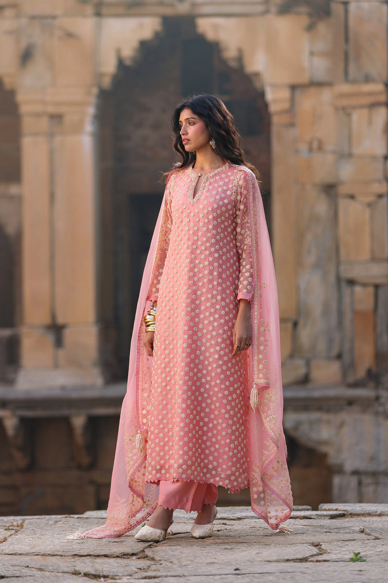Vaayu Pink Buti Kurta Set organza , silk tencel kurta/kurta set by Niti Bothra in pink for women Worldwide