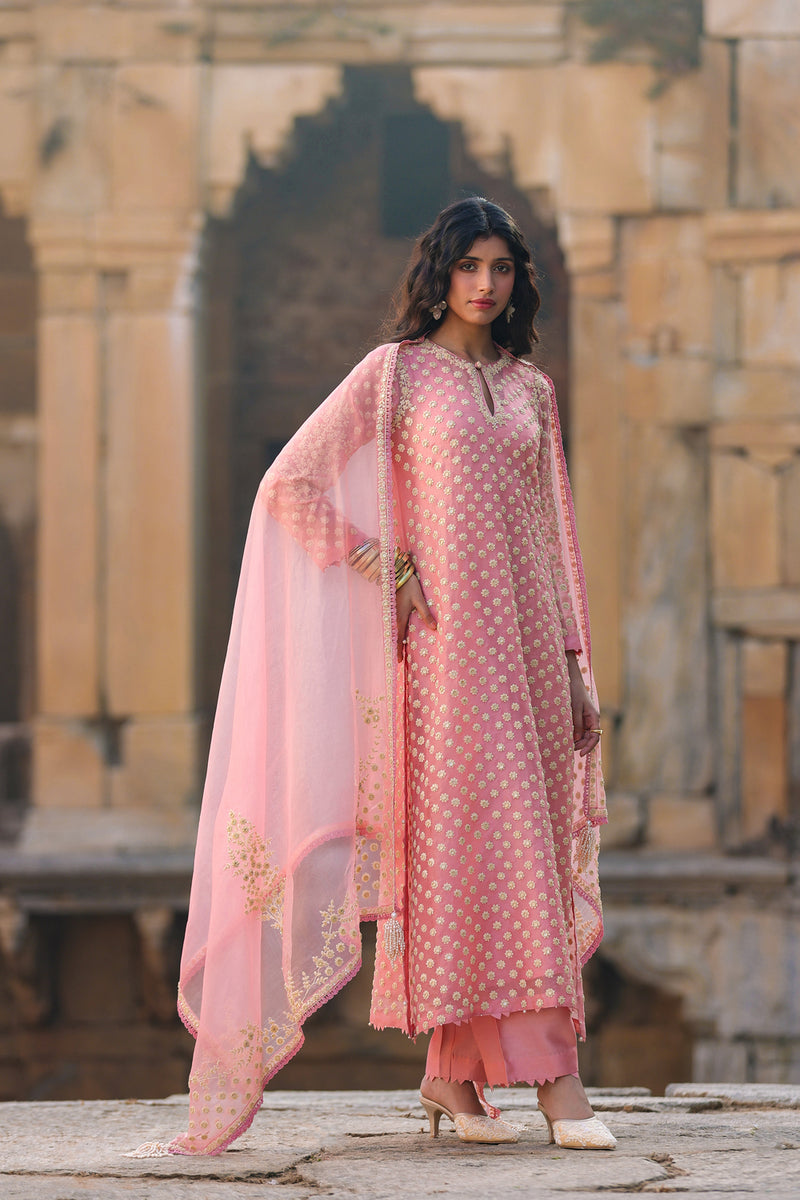 Vaayu Pink Buti Kurta Set organza , silk tencel kurta/kurta set by Niti Bothra in pink for women Worldwide