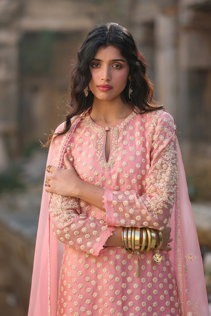 Vaayu Pink Buti Kurta Set organza , silk tencel kurta/kurta set by Niti Bothra in pink for women Worldwide
