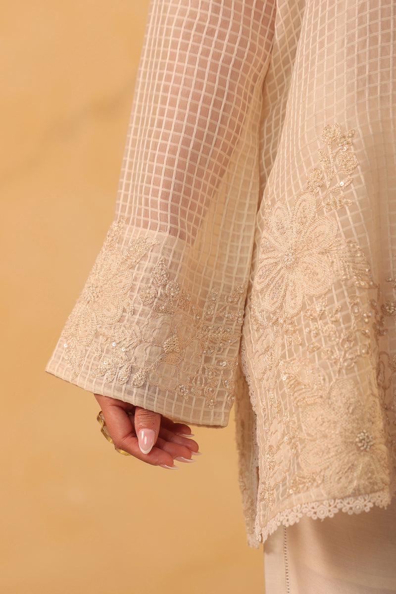 Vaayu Ivory Heavy Applique Co-Ord Set silk chanderi , silk tencel kurta/kurta set by Niti Bothra in ivory for women Worldwide