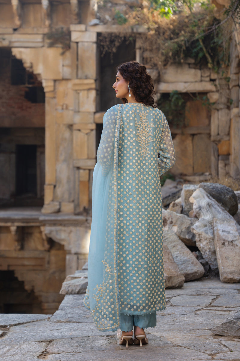 Vaayu Light Blue Buti Kurta Set organza , silk tencel kurta/kurta set by Niti Bothra in light blue for women Worldwide