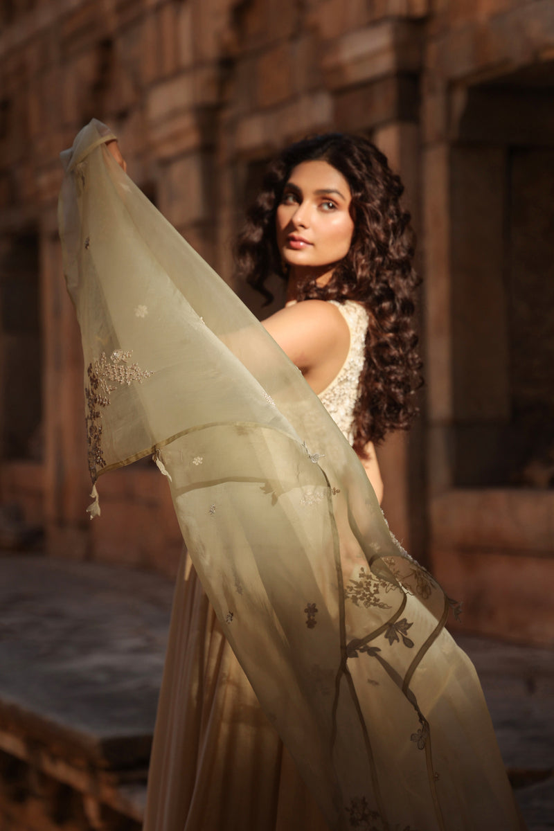Vaayu Ivory Sleeveless Kalidar Set silk modal kurta/kurta set by Niti Bothra in ivory for women Worldwide