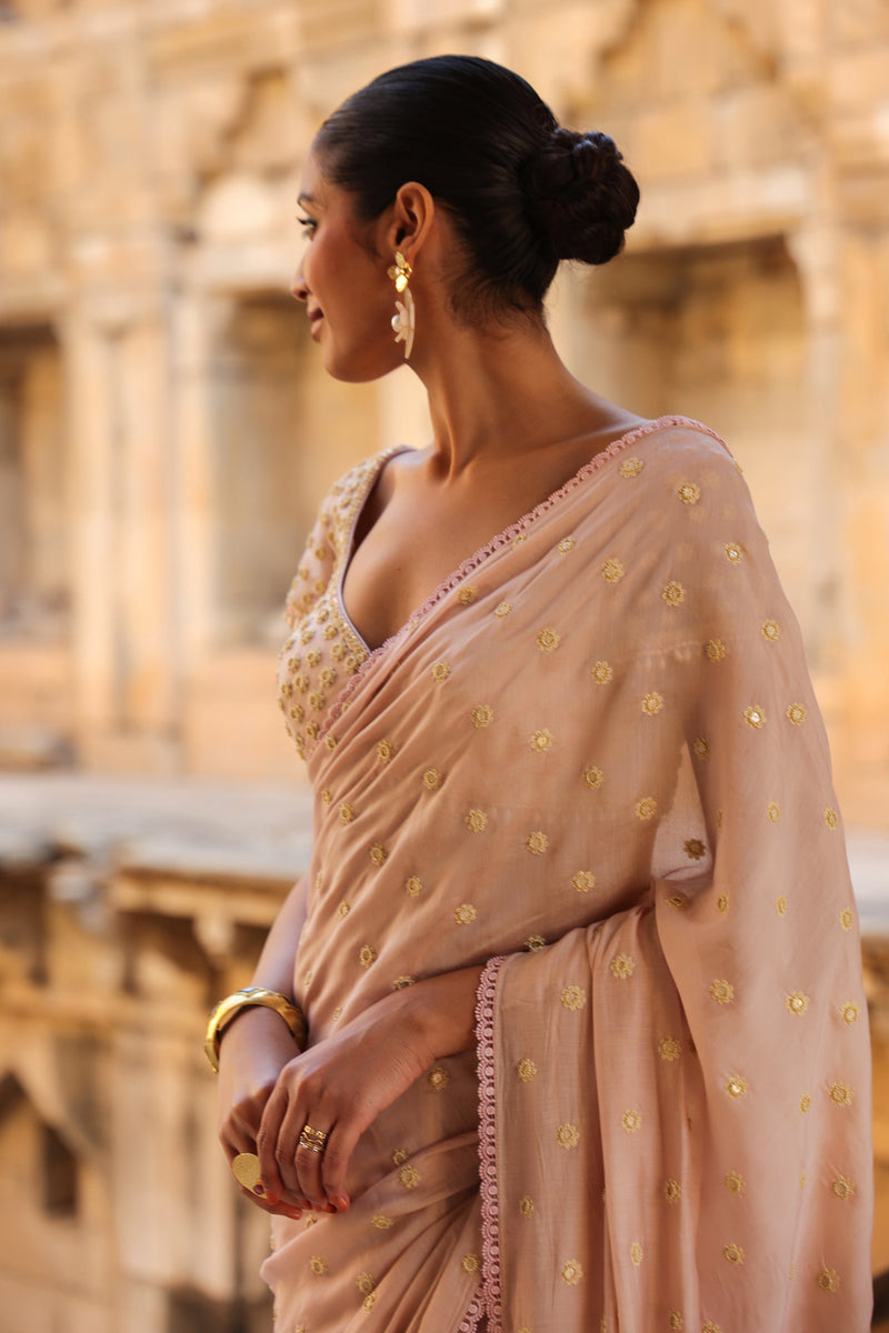 Vaayu Light Pink Heavy Buti Saree Set silk modal saree by Niti Bothra in light pink for women Worldwide