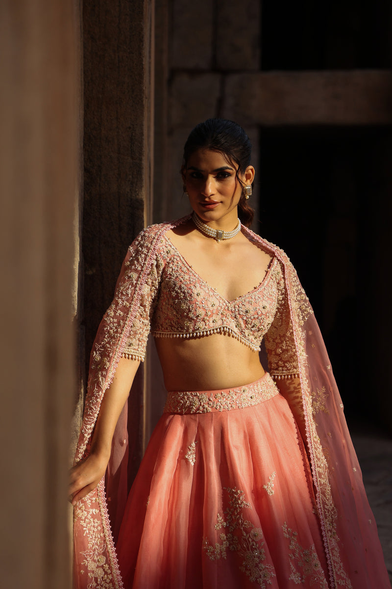 Vaayu Pink Guldasta Lehenga Set organza lehenga sets by Niti Bothra in pink for women Worldwide