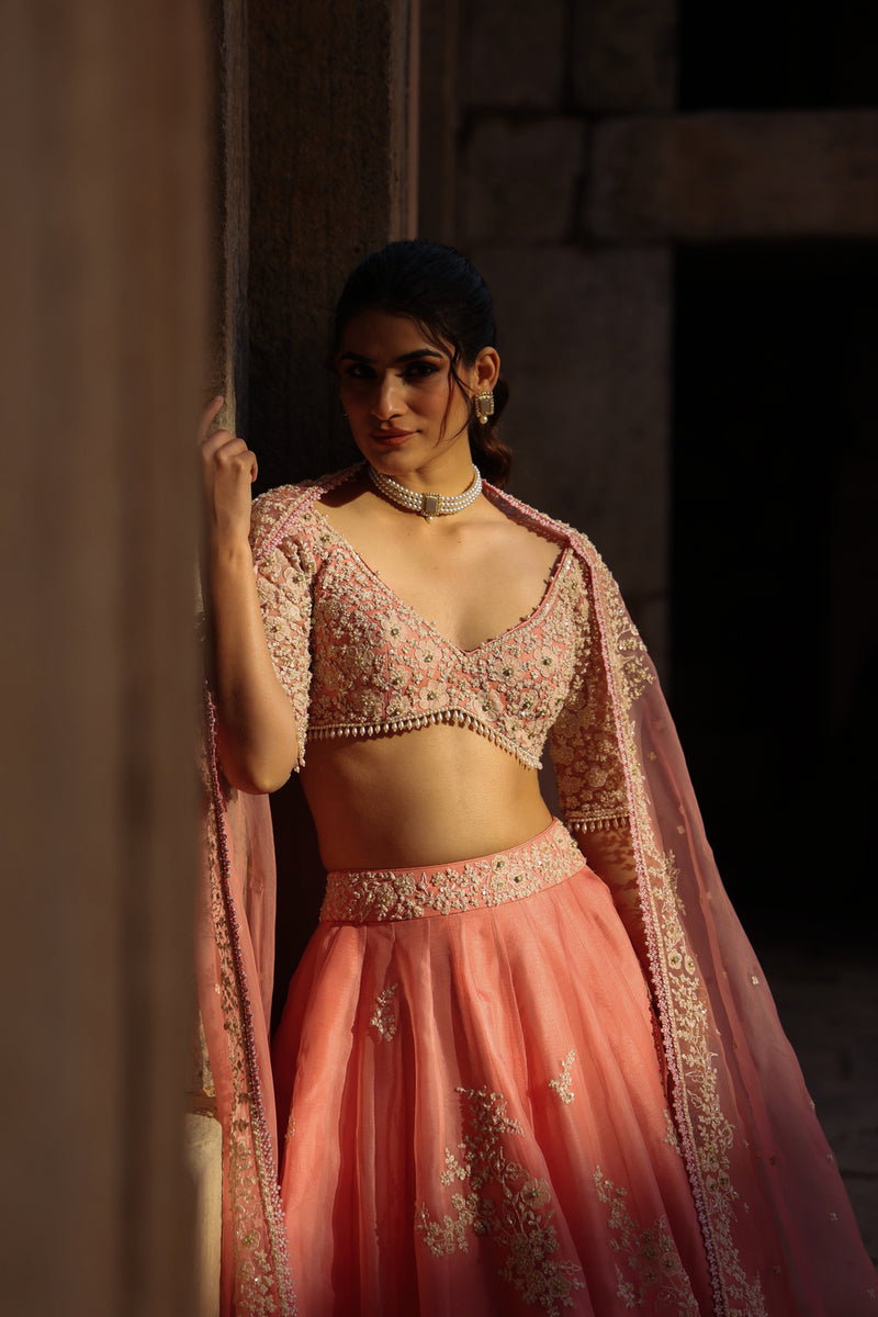 Vaayu Pink Guldasta Lehenga Set organza lehenga sets by Niti Bothra in pink for women Worldwide