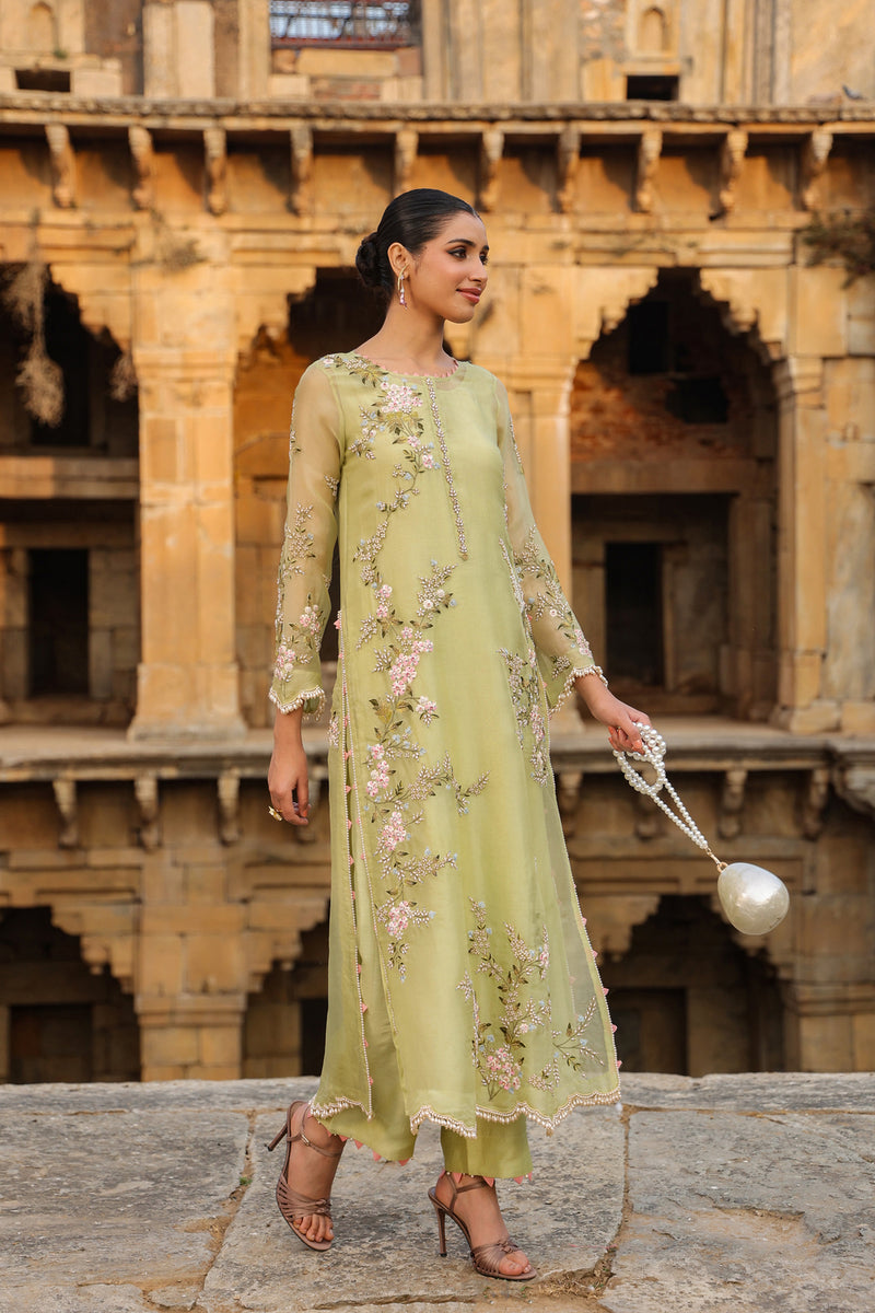 Vaayu Green Multicolor Jaal Kurta Set organza , silk tencel kurta/kurta set by Niti Bothra in green for women Worldwide