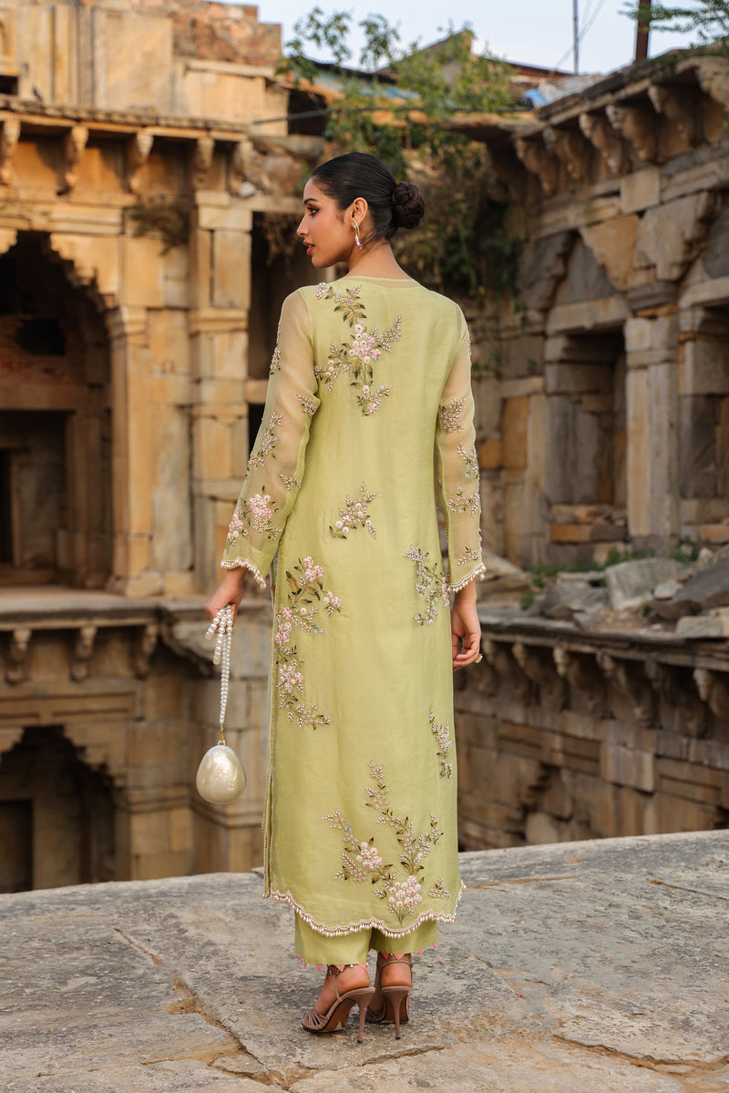 Vaayu Green Multicolor Jaal Kurta Set organza , silk tencel kurta/kurta set by Niti Bothra in green for women Worldwide