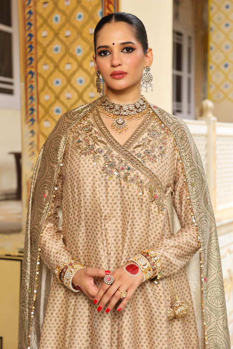 Ahista Ivory Printed Heavy Angrakha silk chanderi kurta/kurta set by Niti Bothra in ivory for women Worldwide