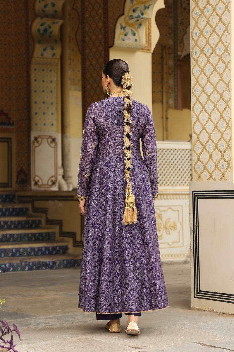Ahista Purple Printed Angrakha silk chanderi kurta/kurta set by Niti Bothra in purple for women Worldwide