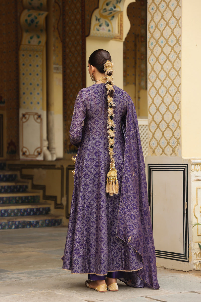 Ahista Purple Printed Angrakha silk chanderi kurta/kurta set by Niti Bothra in purple for women Worldwide