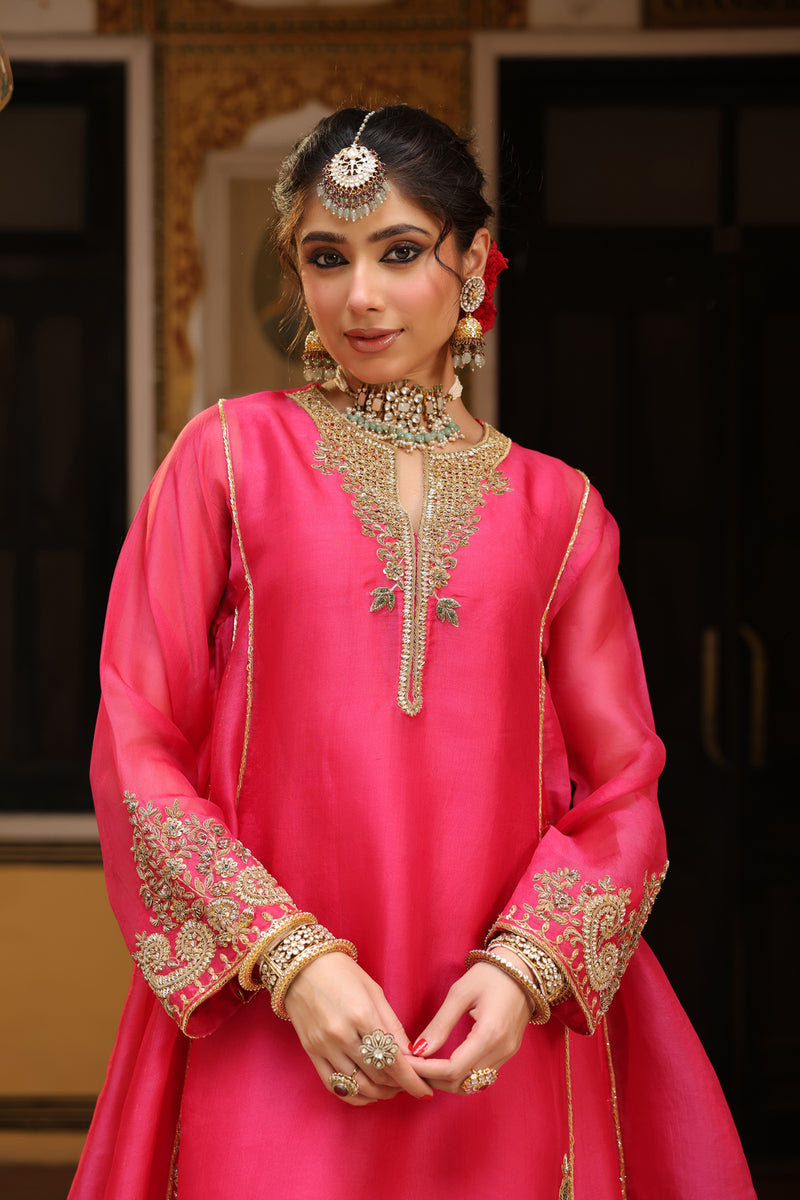 Ahista Pink Pheran Short Kurta Set organza kurta/kurta set by Niti Bothra in pink for women Worldwide