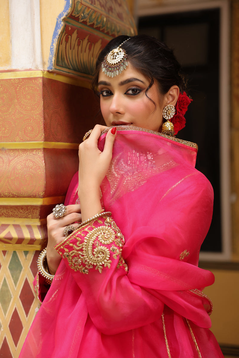 Ahista Pink Pheran Short Kurta Set organza kurta/kurta set by Niti Bothra in pink for women Worldwide
