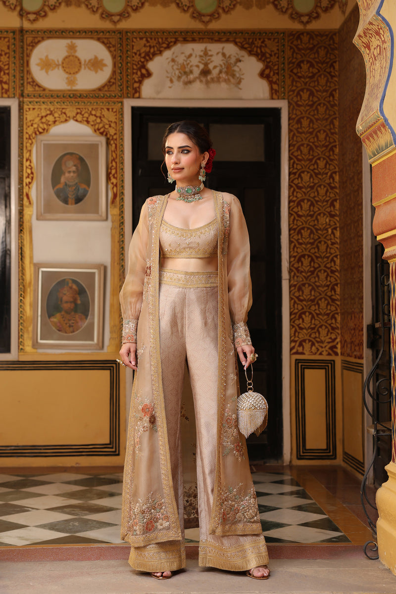 Ahista Ivory Cape Set silk tencel & organza kurta/kurta set by Niti Bothra in ivory for women Worldwide