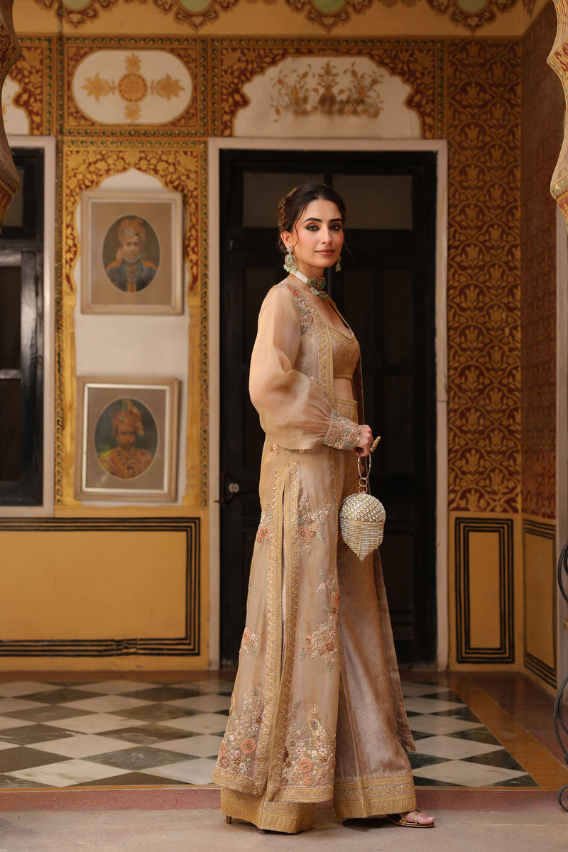 Ahista Ivory Cape Set silk tencel & organza kurta/kurta set by Niti Bothra in ivory for women Worldwide