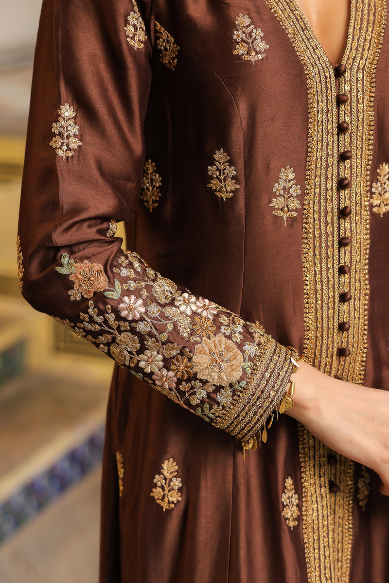 Ahista Brown Jacket Anarkali Set silk tencel kurta/kurta set by Niti Bothra in brown for women Worldwide