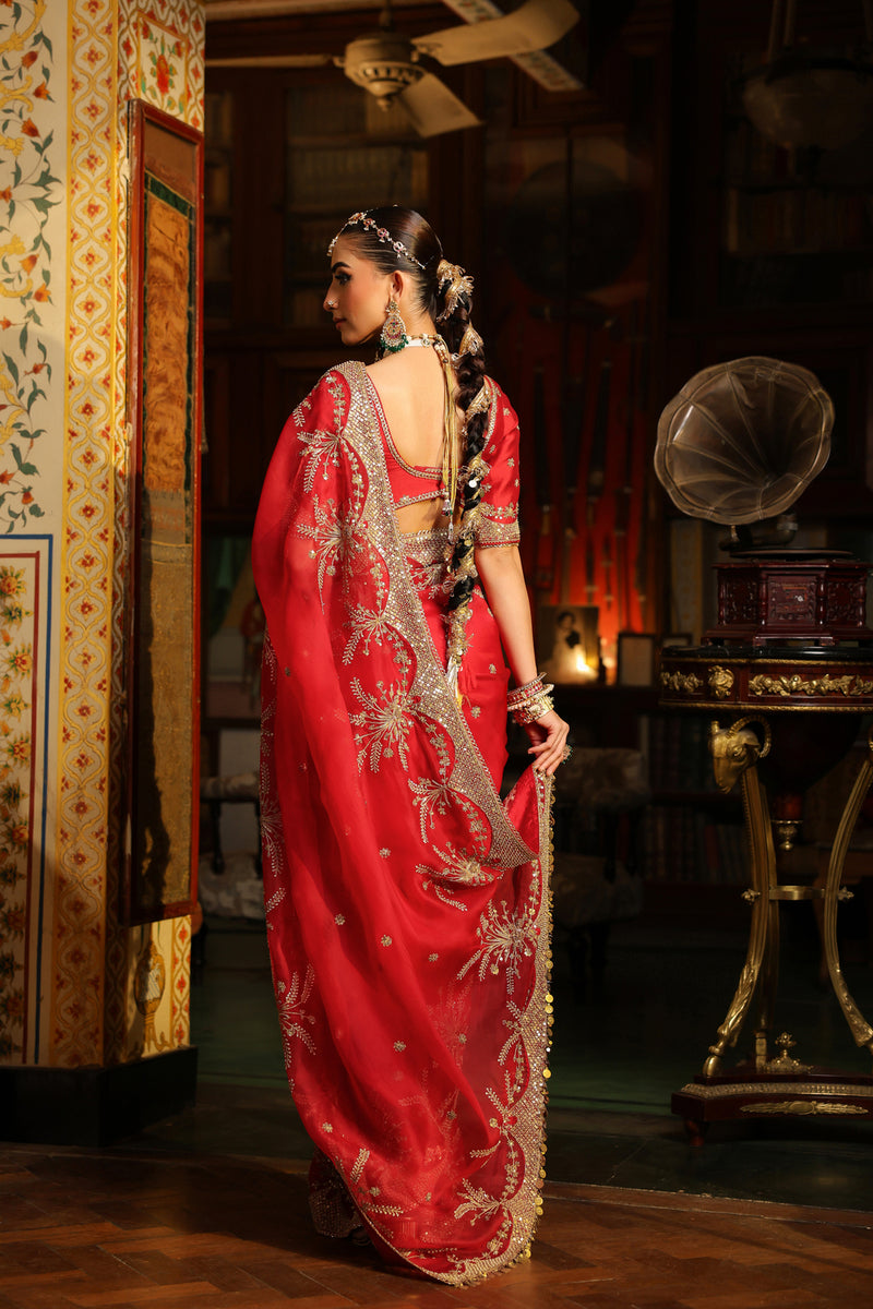 Ahista Red Zardosi Saree Set organza & chiniya silk saree by Niti Bothra in red for women Worldwide
