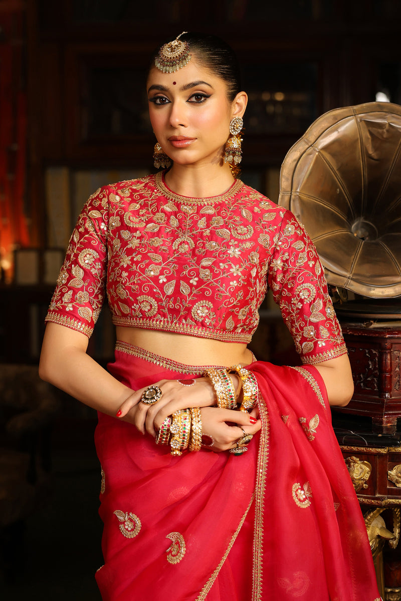Ahista Dark Pink Gota Patti Saree Set organza & chiniya silk saree by Niti Bothra in dark pink for women Worldwide