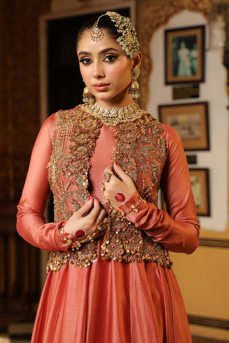 Ahista Rose Pink Jacket Kalidaar Set silk chanderi, organza, tencel kurta/kurta set by Niti Bothra in rose pink for women Worldwide