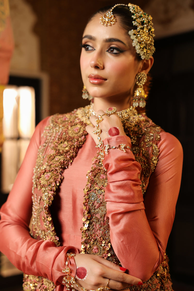 Ahista Rose Pink Jacket Kalidaar Set silk chanderi, organza, tencel kurta/kurta set by Niti Bothra in rose pink for women Worldwide