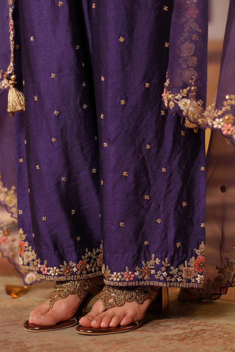 Ahista Purple Mayur Applique Short Kurta Set chiniya silk kurta/kurta set by Niti Bothra in purple for women Worldwide