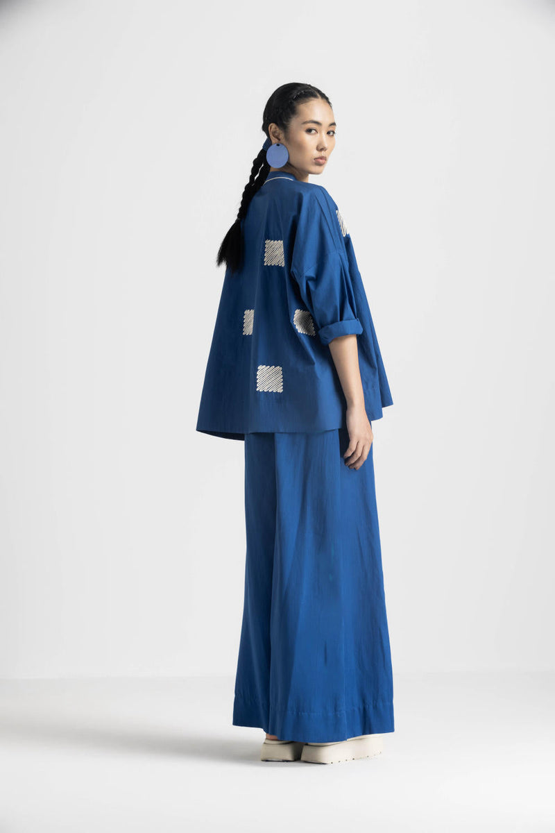WAVE EMBROIDERY TOP - ELECTRIC BLUE poplin by THREE in blue color for women Worldwide