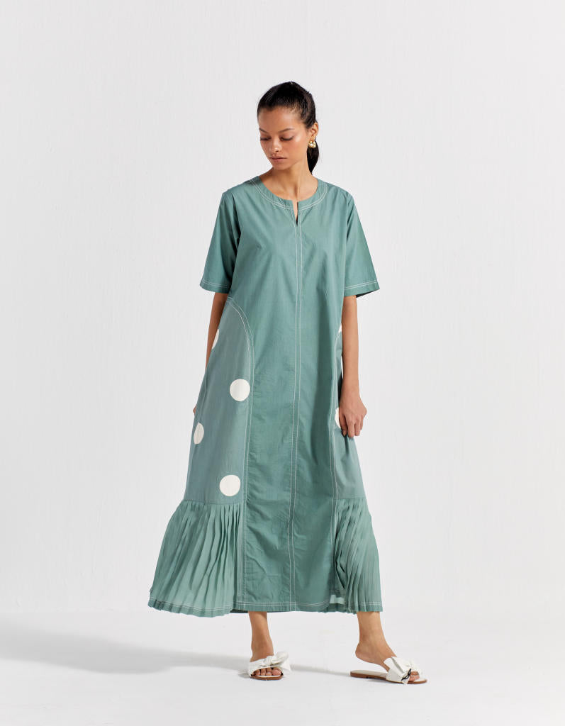 SIDE U-PLEAT DRESS - JADE poplin by THREE in green color for women Worldwide