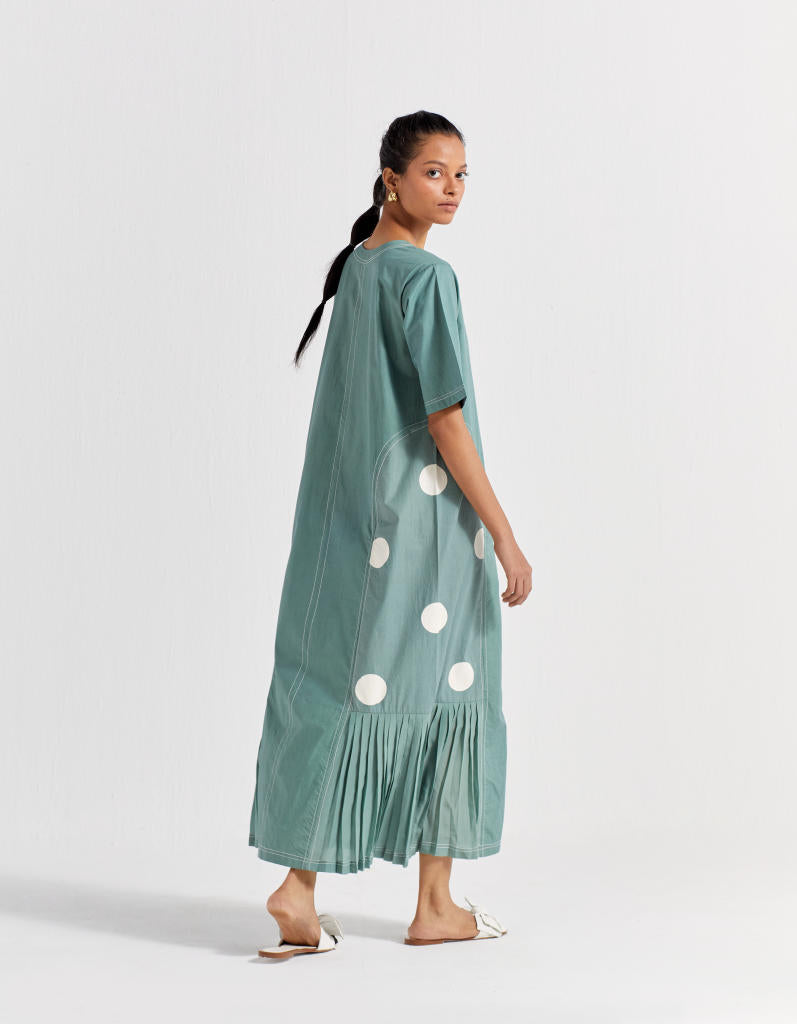 SIDE U-PLEAT DRESS - JADE poplin by THREE in green color for women Worldwide