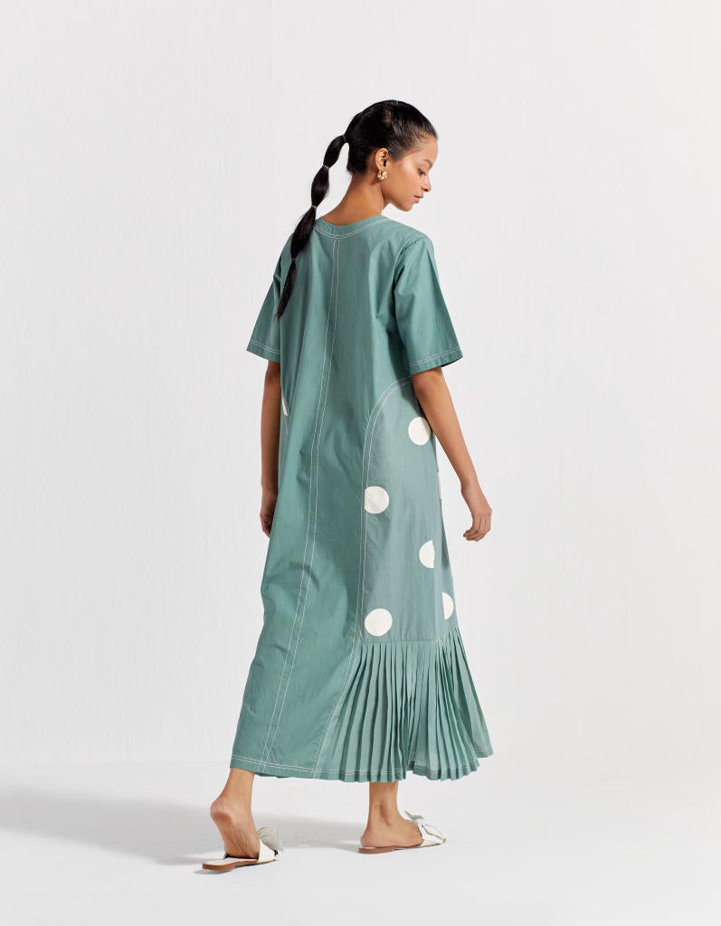 SIDE U-PLEAT DRESS - JADE poplin by THREE in green color for women Worldwide