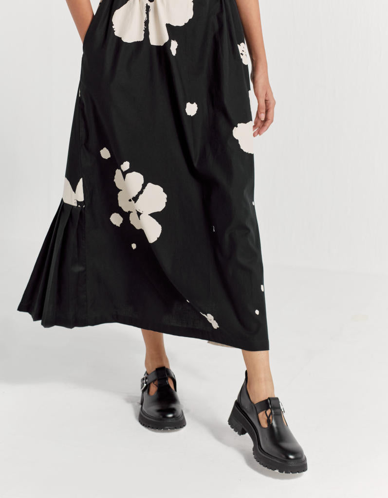 COLLARED SIDE ELASTIC WAIST DRESS - BLACK poplin by THREE in black color for women Worldwide