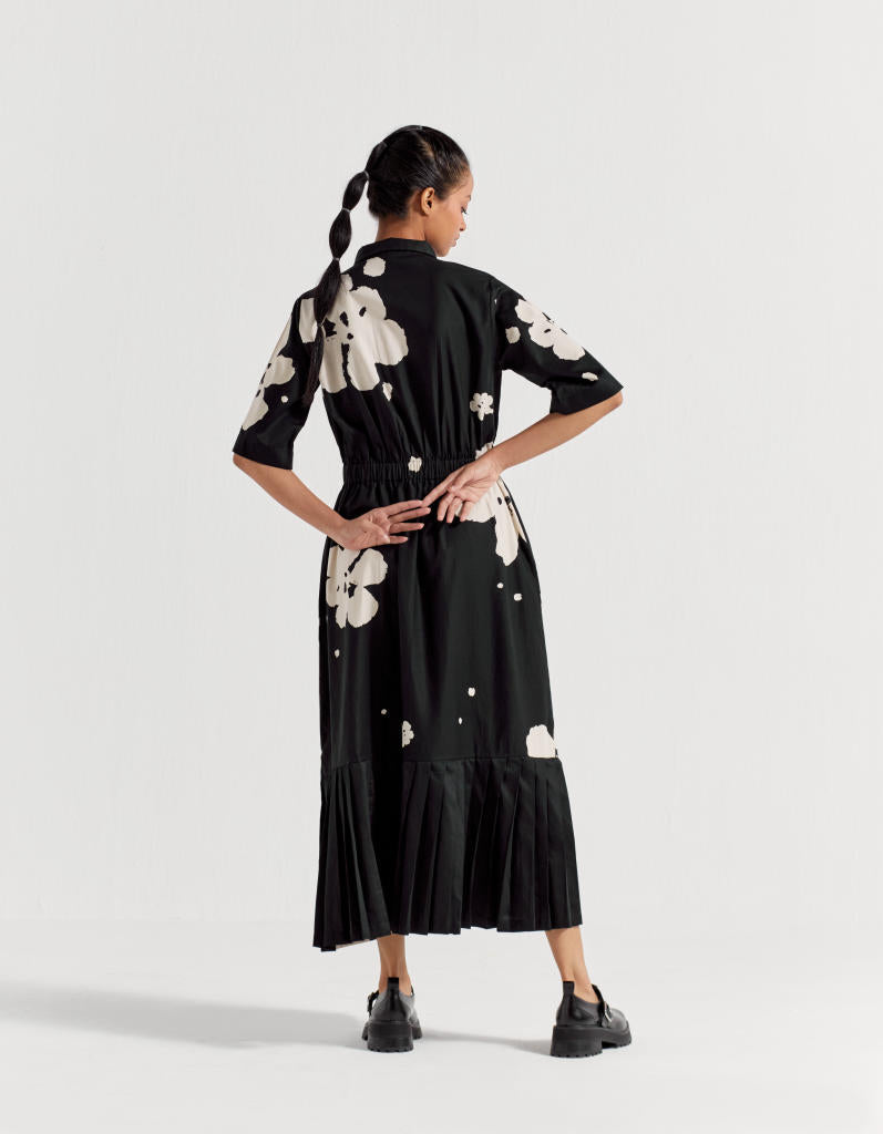 COLLARED SIDE ELASTIC WAIST DRESS - BLACK poplin by THREE in black color for women Worldwide