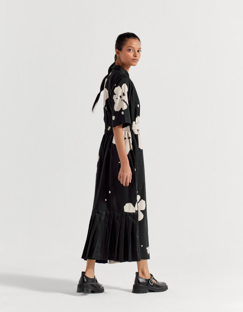 COLLARED SIDE ELASTIC WAIST DRESS - BLACK poplin by THREE in black color for women Worldwide