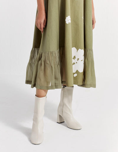 FLORAL COLLARED DRESS - OLIVE