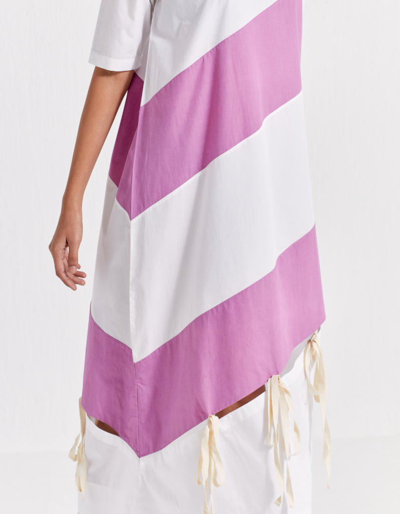 SELF TIE PANEL DRESS - LILAC + WHITE poplin by THREE for women Worldwide
