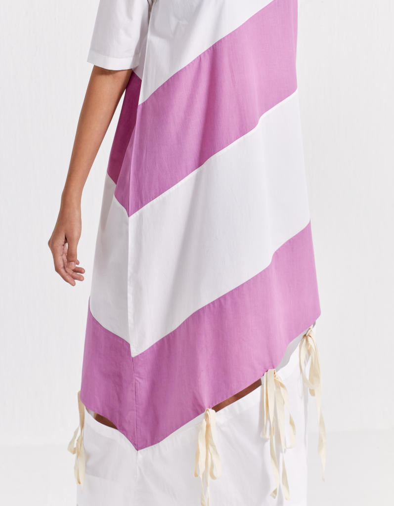 SELF TIE PANEL DRESS - LILAC + WHITE