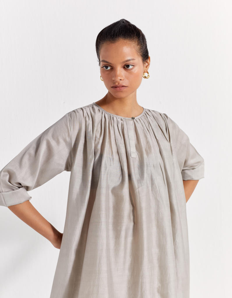 GATHER NECK DRESS - ASH GREY