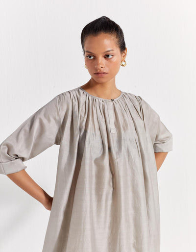 GATHER NECK DRESS - ASH GREY