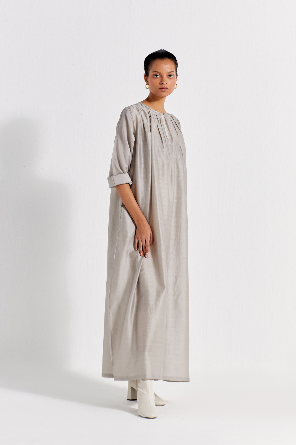 GATHER NECK DRESS - ASH GREY