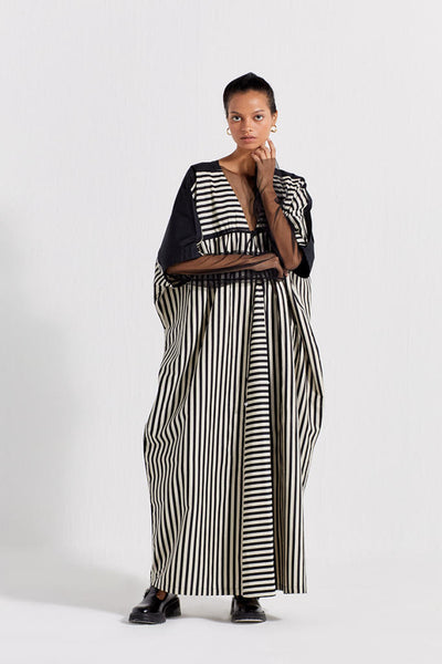 DRAWSTRING KAFTAN - BLACK & WHITE STRIPE