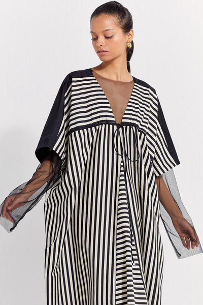 DRAWSTRING KAFTAN - BLACK & WHITE STRIPE