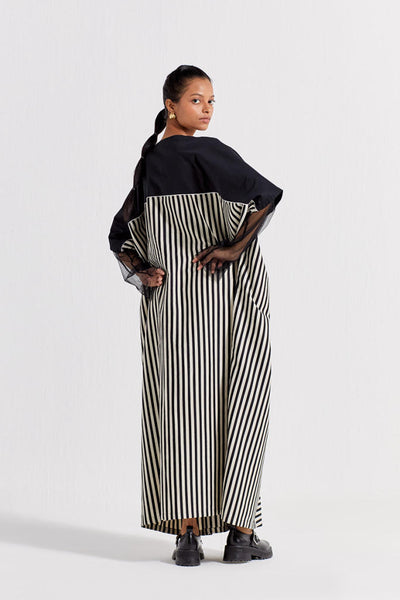 DRAWSTRING KAFTAN - BLACK & WHITE STRIPE