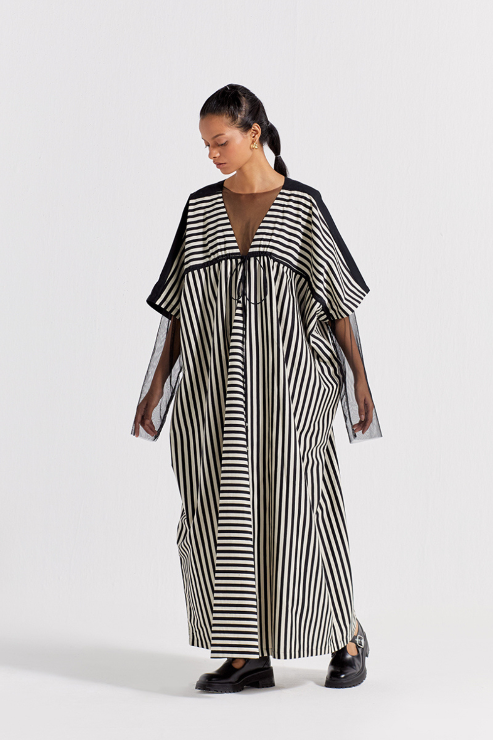 DRAWSTRING KAFTAN - BLACK & WHITE STRIPE