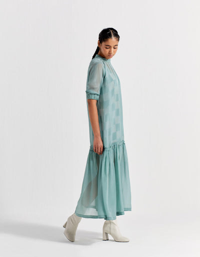 SHEER BOTTOM FRILL DRESS  - DRESS: JADE
SLIP: JADE CHECK