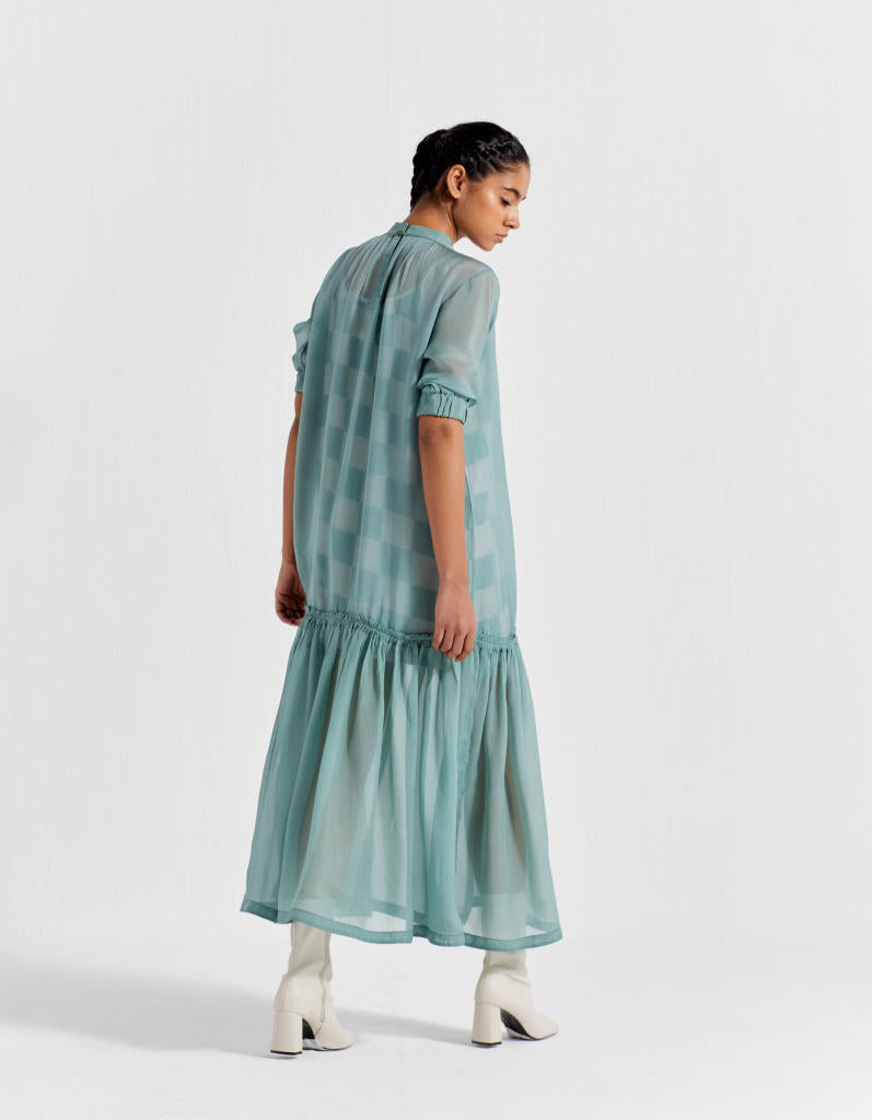 SHEER BOTTOM FRILL DRESS  - DRESS: JADE
SLIP: JADE CHECK