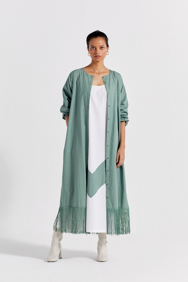 FRINGE BACK YOKE JACKET - JADE poplin by THREE in green color for women Worldwide