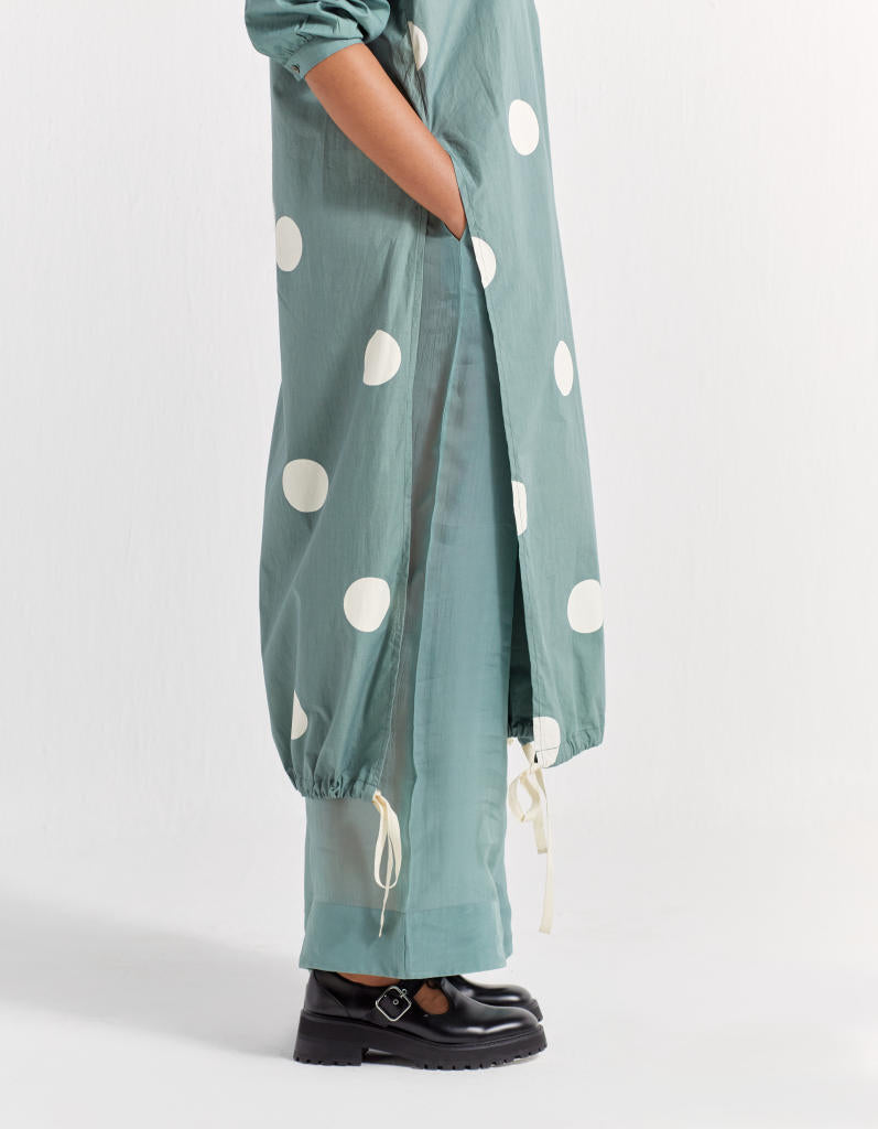 DRAWSTRING HEM TUNIC - JADE POLKA poplin by THREE in green color for women Worldwide