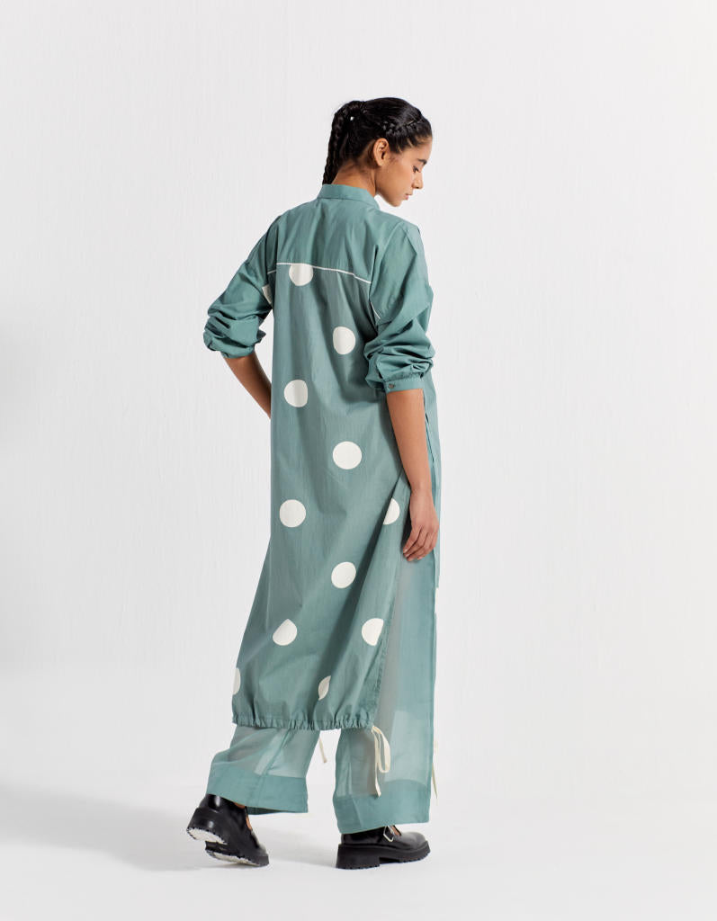 DRAWSTRING HEM TUNIC - JADE POLKA poplin by THREE in green color for women Worldwide