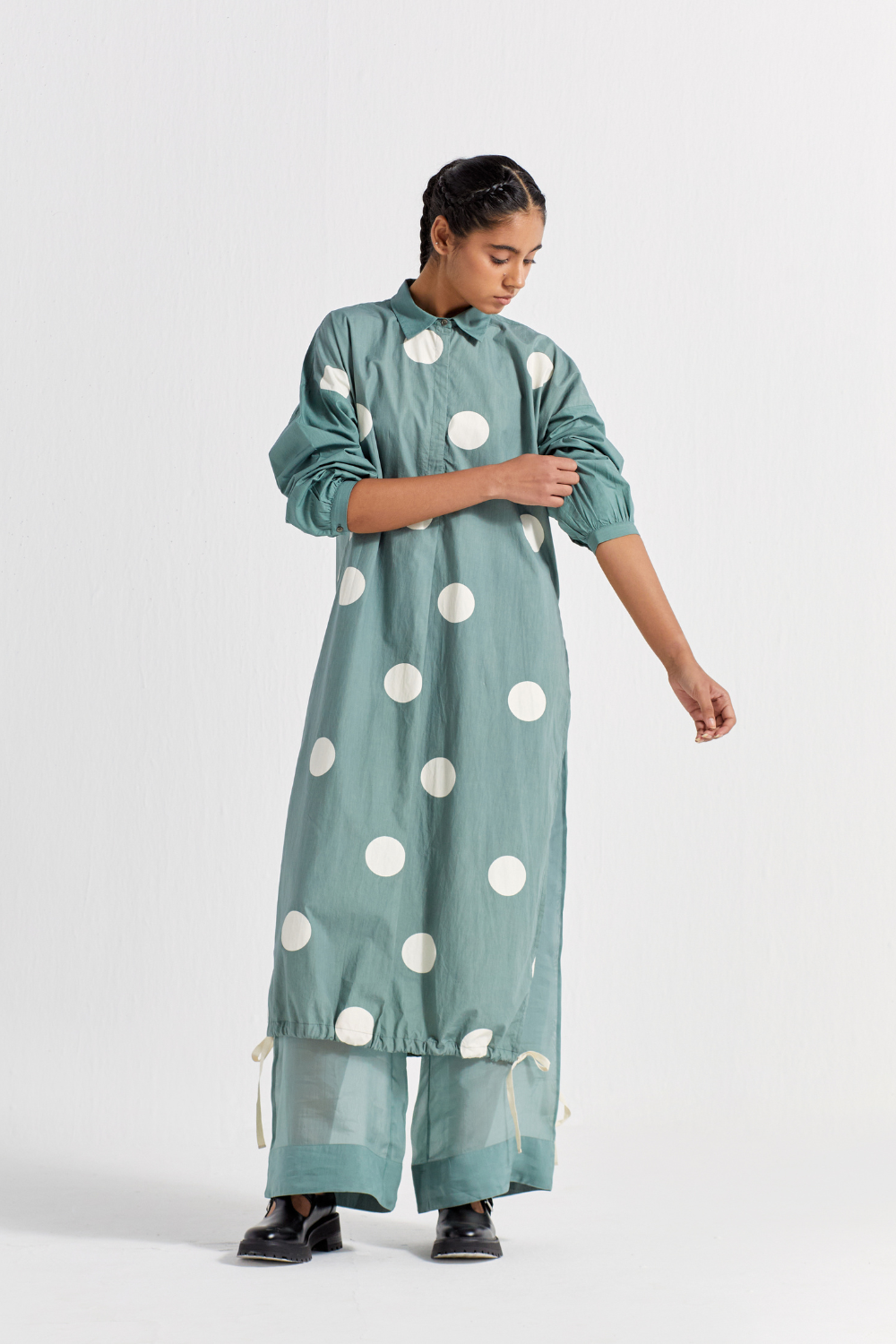 DRAWSTRING HEM TUNIC -  JADE POLKA