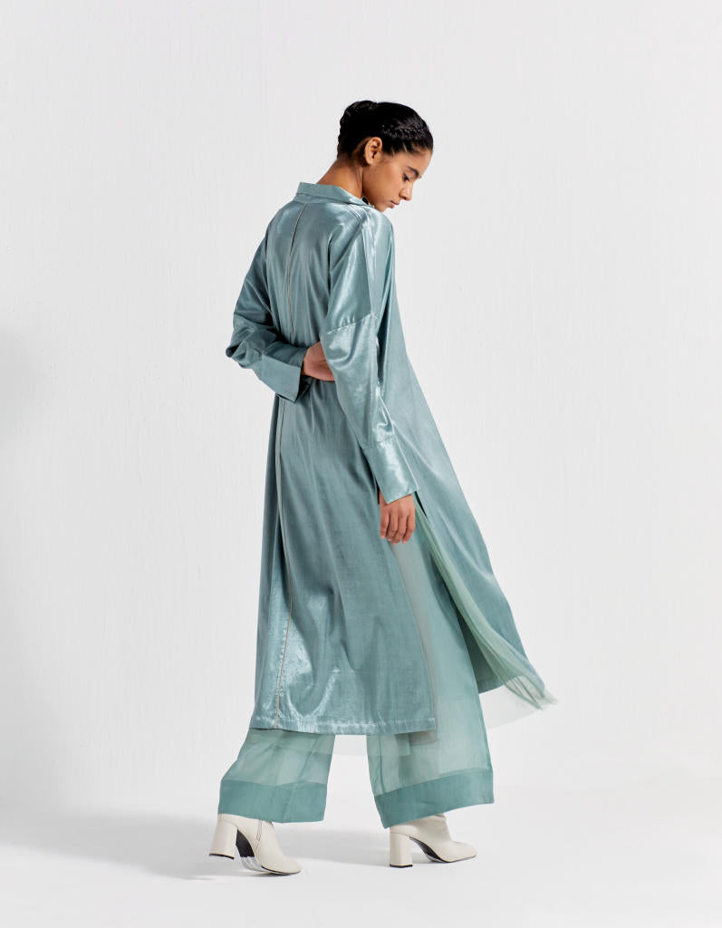 V-NECK TUNIC - JADE satin by THREE in green color for women Worldwide