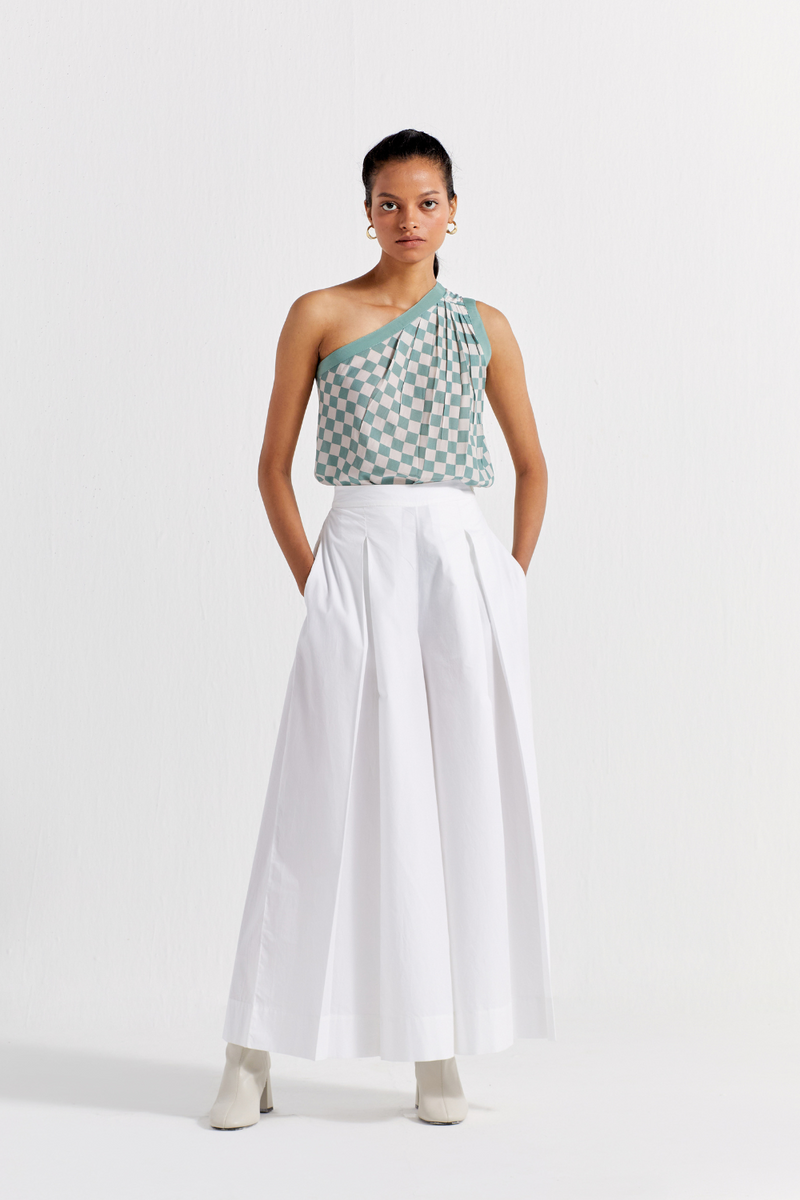 ONE SHOULDER TOP - JADE CHECK by THREE in green color for women Worldwide
