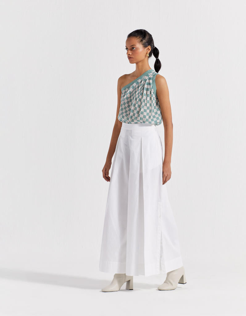 ONE SHOULDER TOP - JADE CHECK by THREE in green color for women Worldwide